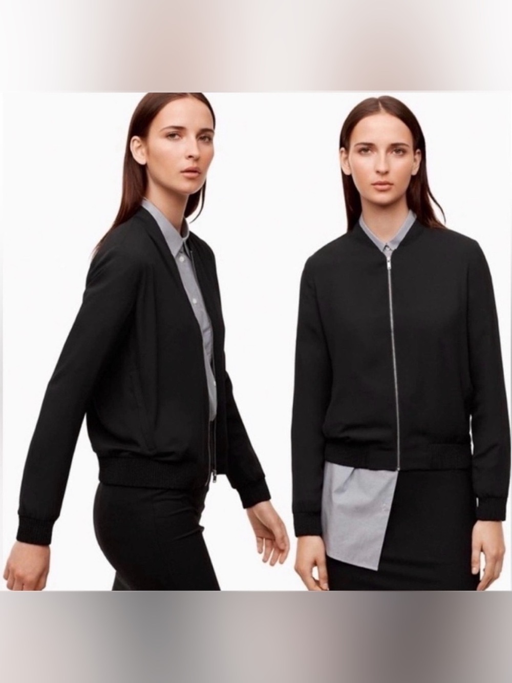 Aritzia Babaton Gilroy Black Zip-Front Lightweight Bomber Jacket Minimalist